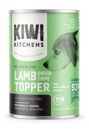 Kiwi Kitchens Grass Fed Lamb Green Tripe Topper for Supplemental Feeding Canned Wet Dog Food - 375g